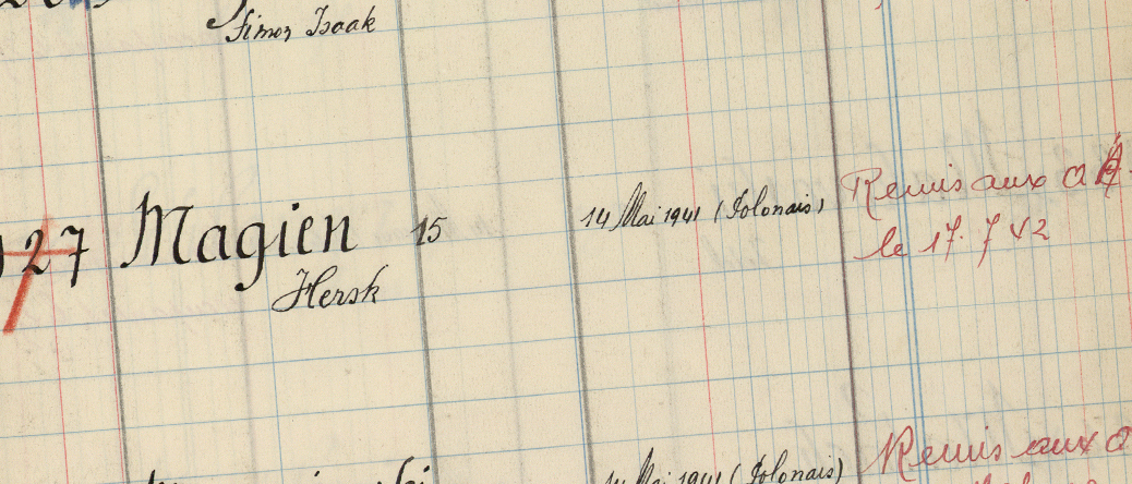 Extrait du registre des internés du camp de Beaune-la-Rolande (1941-juillet 1942). Archives départementales du Loiret – 175 W 34120 Extrait du registre des internés du camp de Beaune-la-Rolande (1941-juillet 1942). Archives départementales du Loiret – 175 W 34120